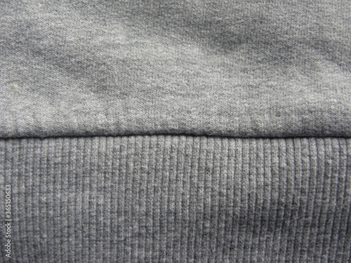 Seam on gray color cotton fabric