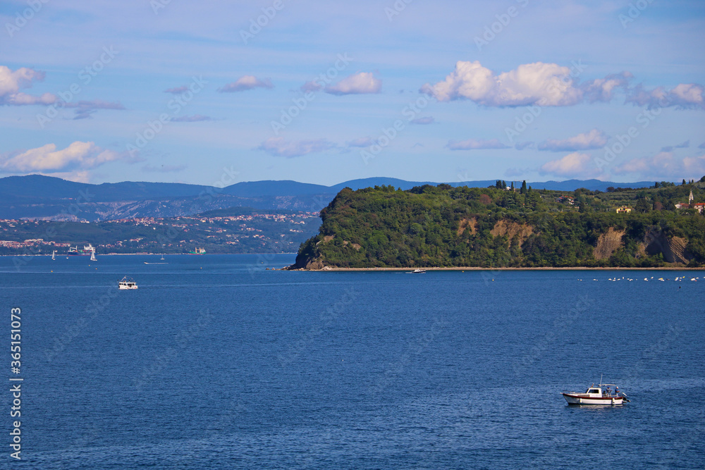 View of the Adriatic Sea and mountains.