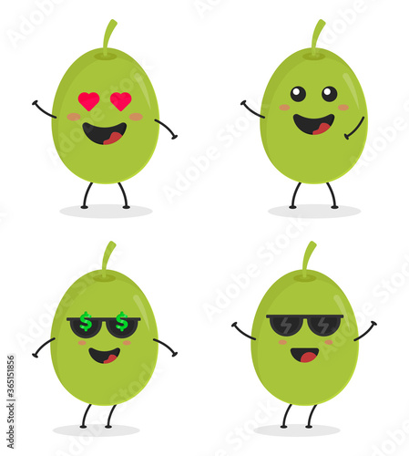 Cute flat cartoon olive illustration. Vector illustration of cute olive with a smiling expression. 