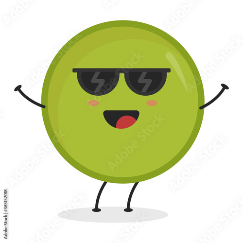 Cute flat cartoon green peas illustration. Vector illustration of cute peas with a smiling expression. 