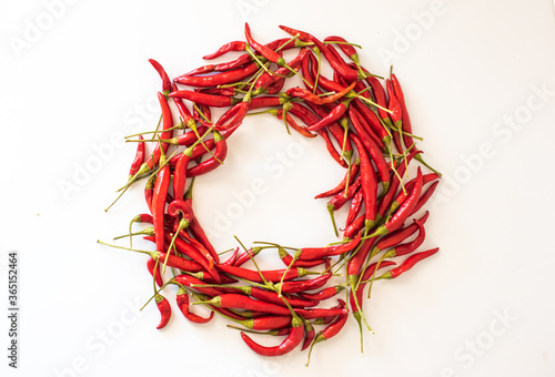 Red hot chili pepper on white background isolater, ring shape red pepper