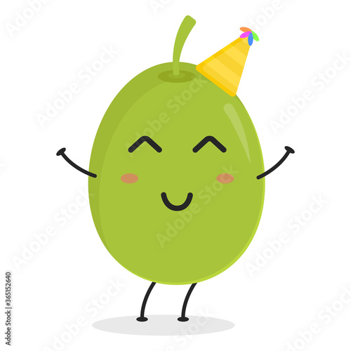 Cute flat cartoon olive illustration. Vector illustration of cute olive with a smiling expression. 