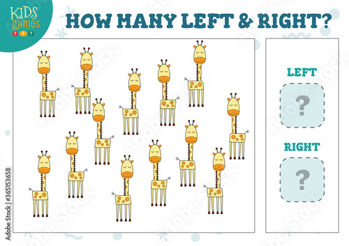 How many left and right cartoon giraffe counting game vector illustration