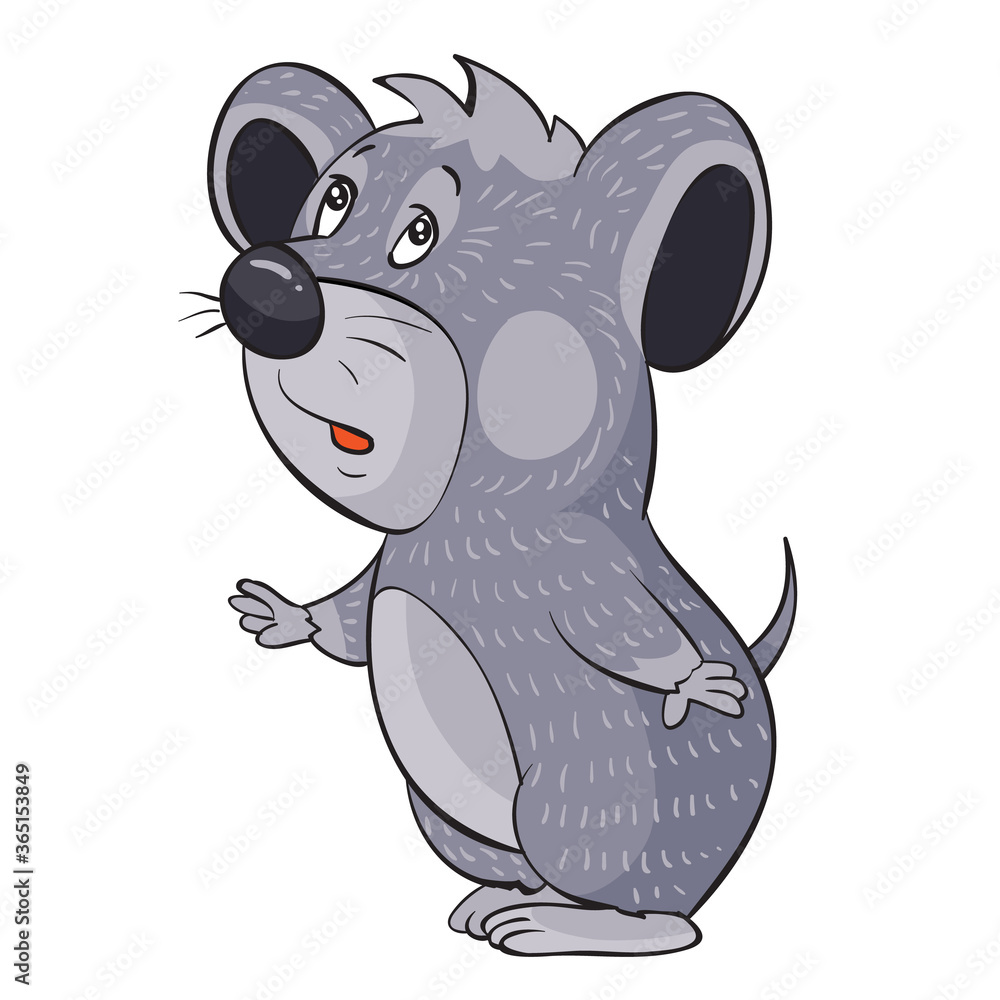 Fototapeta premium little gray mouse, cartoon illustration, isolated object on a white background, vector illustration,