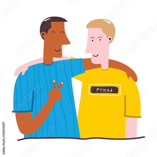 Two teenagers man embrace e...
