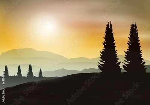 evening mountains and sunset
