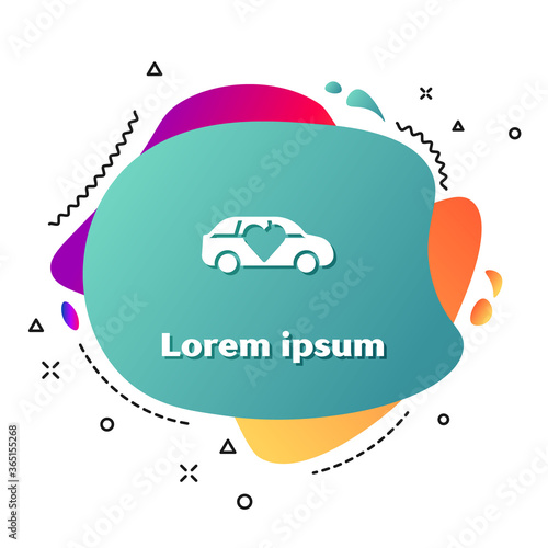 White Luxury limousine car icon isolated on white background. For world premiere celebrities and guests poster. Abstract banner with liquid shapes. Vector.