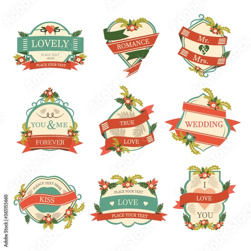 set of love and romance labels