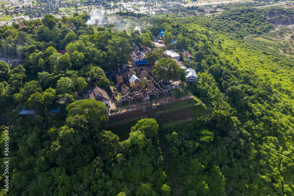 Chiso temple at Takeo Province, Cambodia shot by aerial 