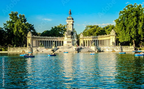 The Monument to King Alfonso XII is located in Buen Retiro Park, Madrid, Spain