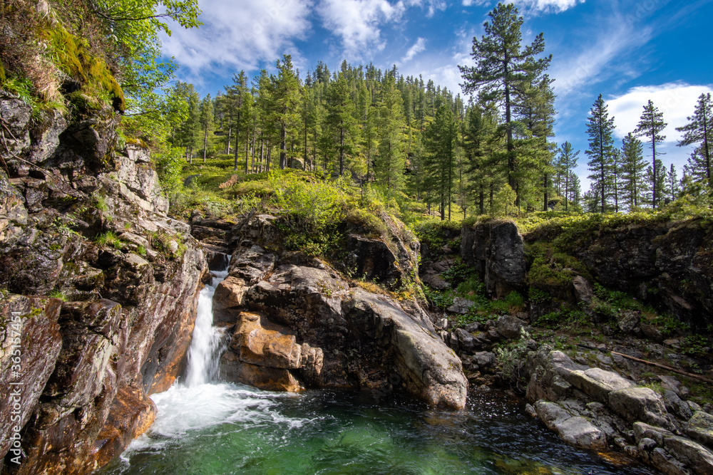 Mountain river in the Siberian forest Mountain river in the Siberian forest