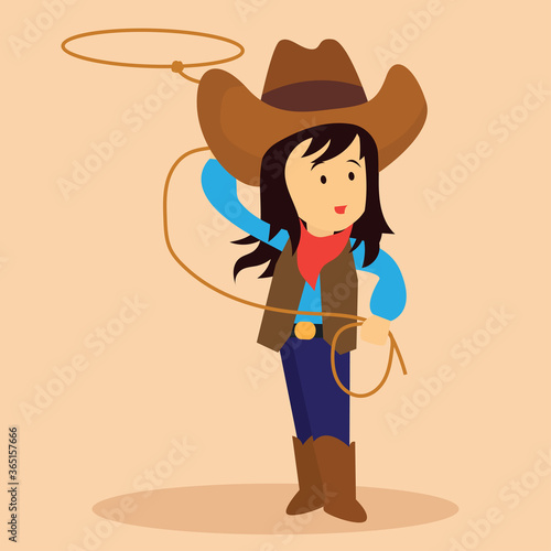 cowgirl throws a lasso for rodeo western design. vector illustration