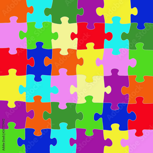 Multicolored puzzle with a white outline.