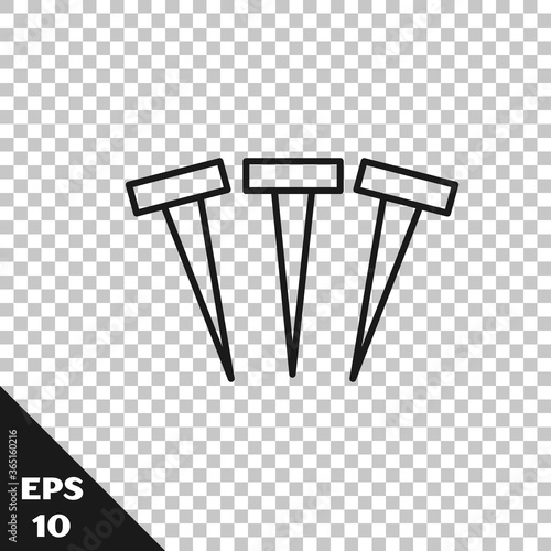 Black line Metallic nails icon isolated on transparent background. Vector.