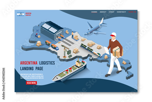 Modern isometric concept of Argentina Logistics Landing page with Global Logistics, Warehouse, Sea Freight. 
Easy to edit and customize. Vector illustration