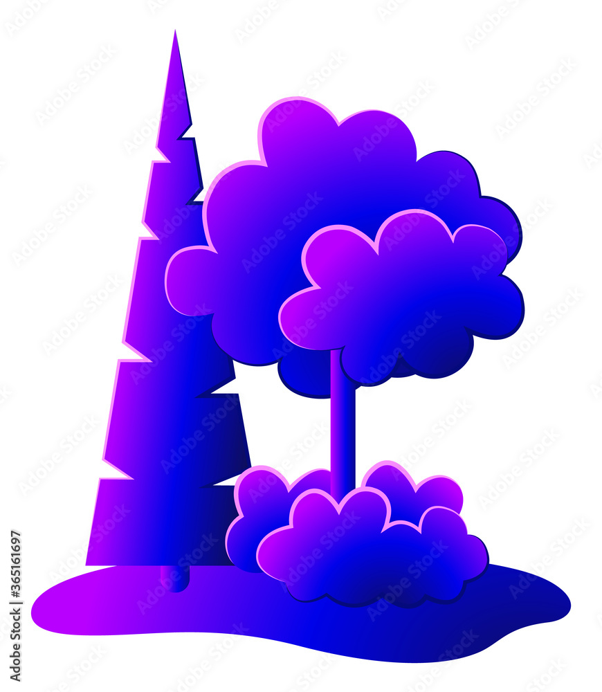 Nature in the night. Isolated forest on a white background. Summer park. Vector illustration. Nature in the night. Isolated forest on a white background. Summer park. Vector illustration.