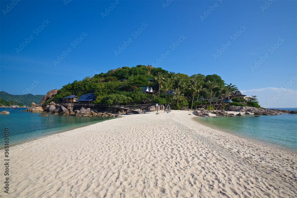 azure sea on the beach of koh tao island in thailand, transparent sea, picturesque island, heavenly pleasure, travel and vacation, background for postcards