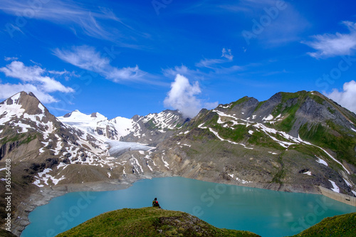 Fototapeta Naklejka Na Ścianę i Meble -  Guardando il Lago Gries e il panorama sulle Alpi Lepontine, confine tra Svizzera e Italia