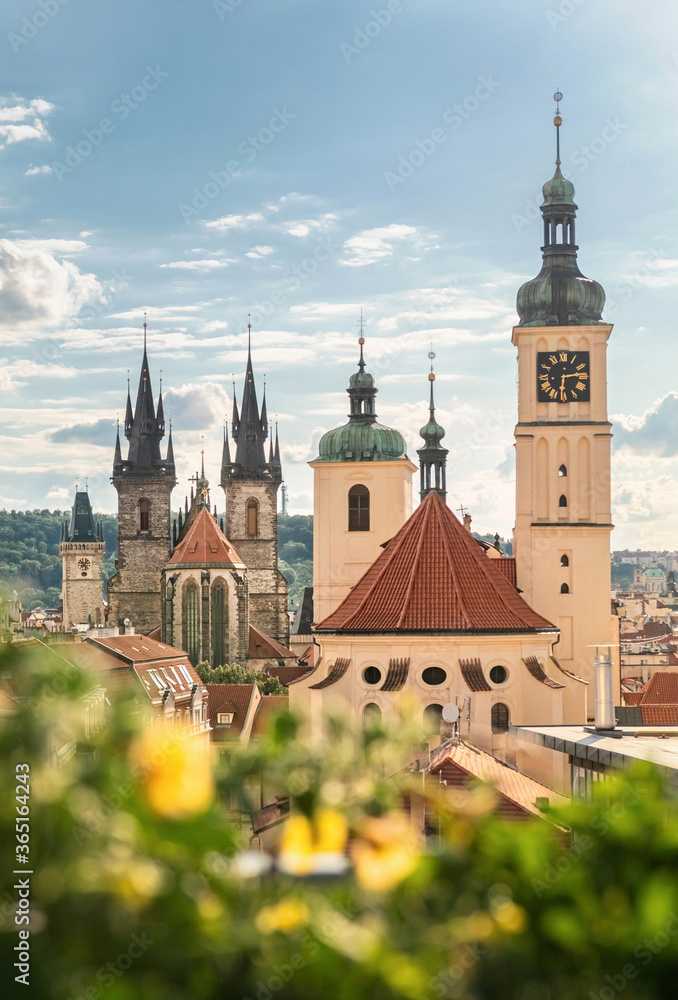 Towers of Prague, city center view, Czech republic