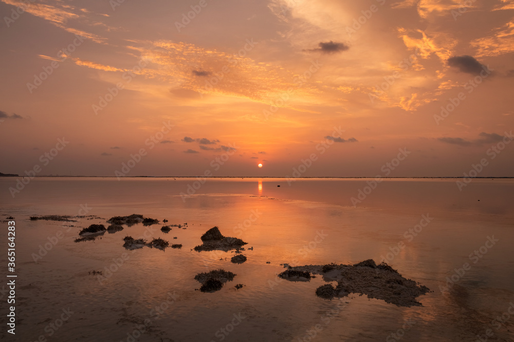 Golden morning over Huraa island of Maldives