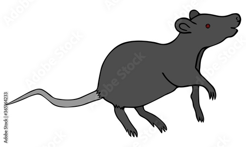 Gray rat. Vector illustration. Rodent on an isolated white background. Biohazard symbol in the eyes. Carrier of plague and other diseases. The animal is a natural reservoir of infection. Plague.