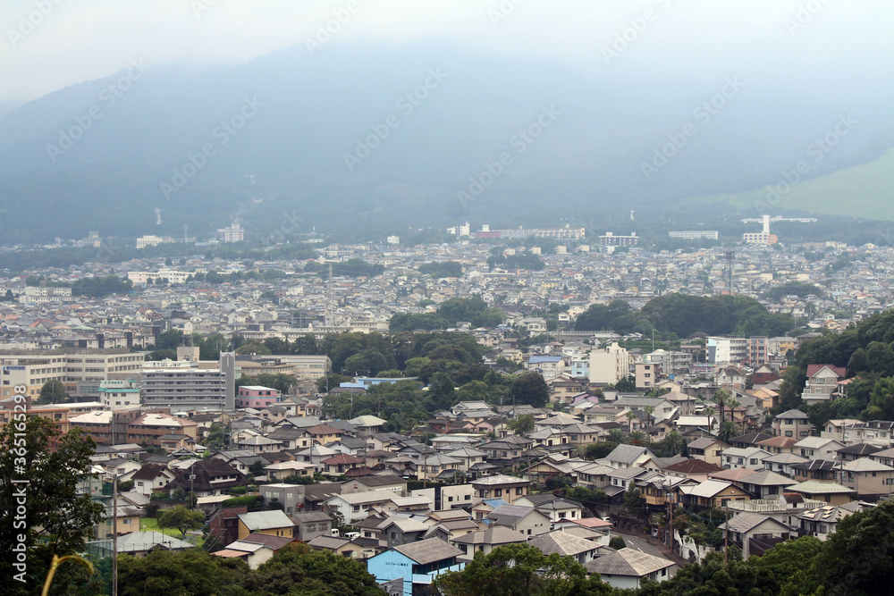 Overlook view of Beppu the onsen town, taken from Myohoji Temple in Japan
