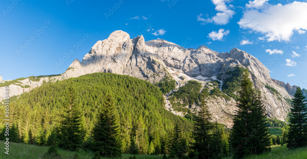 Wonderful landscape of Dolomite Alps during sunset. Location: Val Di Funes, Dolomites, Italy. Amazing nature background. Artistic picture. Beauty world. Panorama