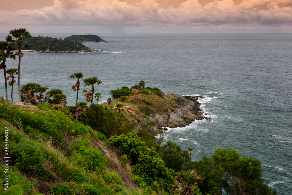 The scenery of the Laem Phromthep Cape in sunset time at Phuket province, Thailand.