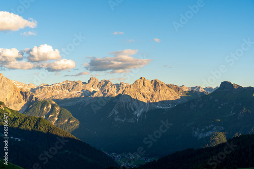 Wonderful landscape of Dolomite Alps during sunset. Location: Marmolada, Dolomites, Italy. Amazing nature background. Artistic picture. Beauty world. Panorama