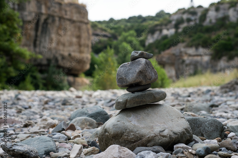 Closeup of stone balance in the dry river Closeup of stone balance in the dry river