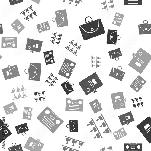 Set Briefcase, Jurors, Lawsuit paper and Retro audio cassette tape on seamless pattern. Vector.