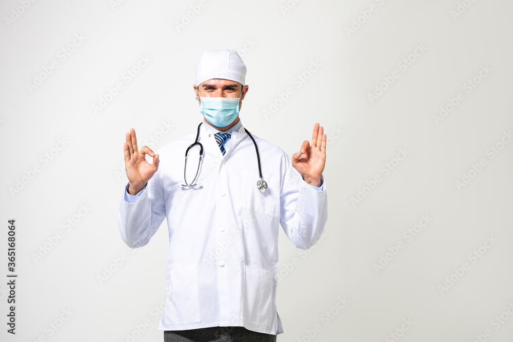 doctor with uniform and mask protection on white doctor with uniform and mask protection on white