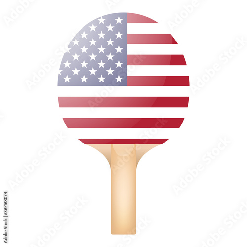 Table Tennis racket with national flag of USA.