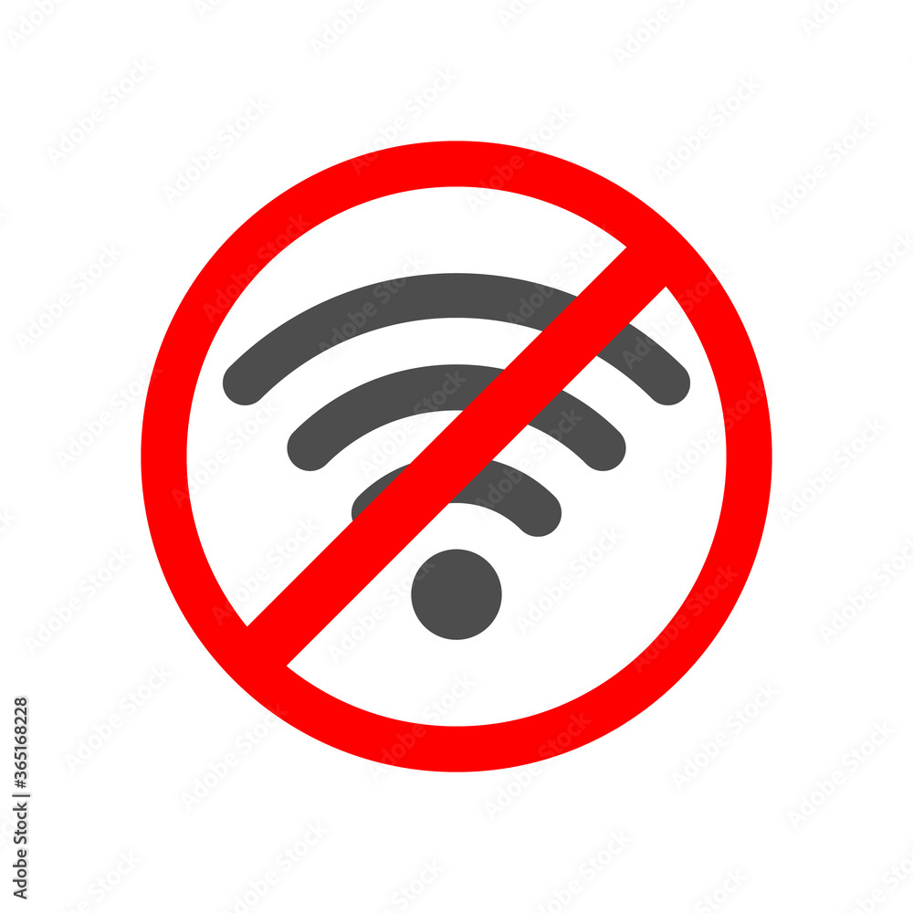 No signal or no wifi sign. Vector illustration isolated on white background. Digital symbol, sign. No signal or no wifi sign. Vector illustration isolated on white background. Digital symbol, sign.