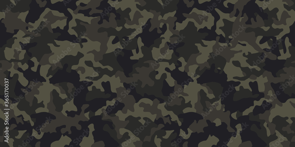 Camouflage pattern background, seamless vector illustration. Classic  military clothing style. Masking camo repeat print. Dark green khaki  texture. Stock Vector