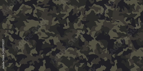 Camouflage pattern background, seamless vector illustration. Classic military clothing style. Masking camo repeat print. Dark green khaki texture.  photo