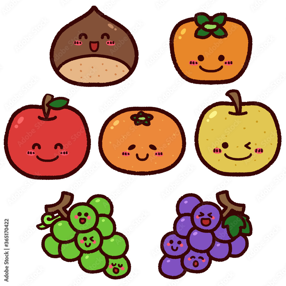 かわいい秋の果物キャラクターセット Stock Illustration Adobe Stock かわいい秋の果物キャラクターセット Stock Illustration Adobe Stock