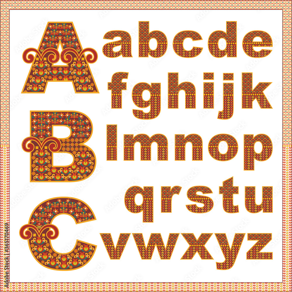 Vector abstract alphabet with comic kids pattern.