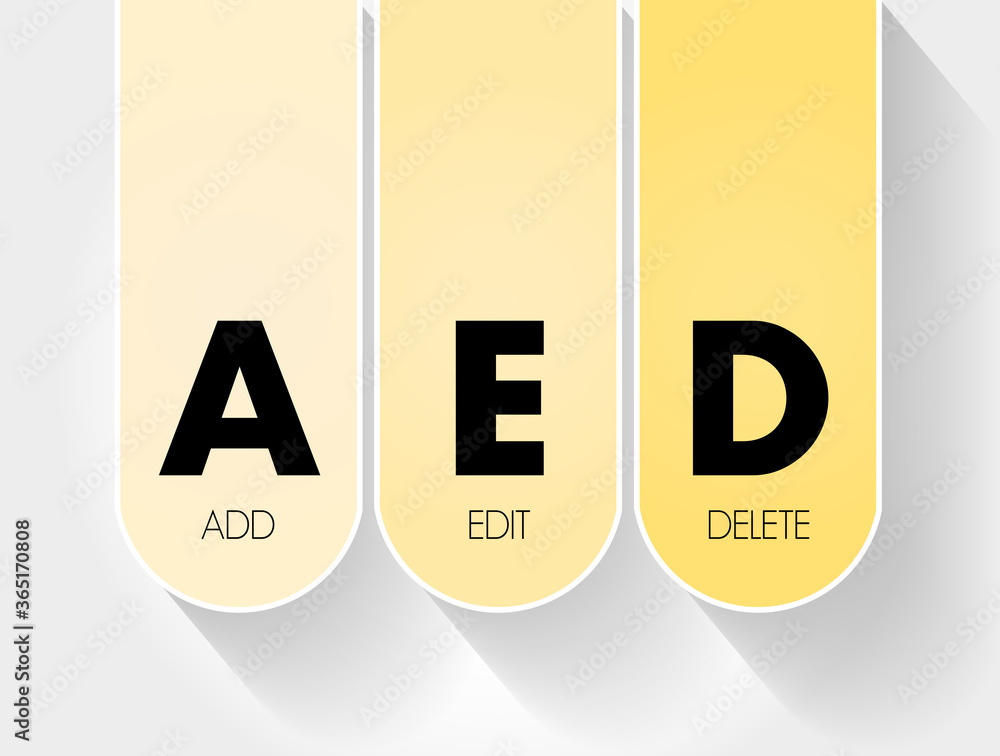 AED - Add, Edit and Delete acronym, business concept background AED - Add, Edit and Delete acronym, business concept background