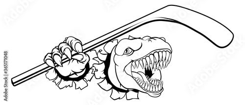 A bulldog ice hockey player animal sports mascot holding a hockey stick