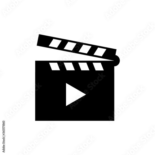 Movie clapperboard icon with play button on isolated white background, symbolizing film production, cinema, and video editing.