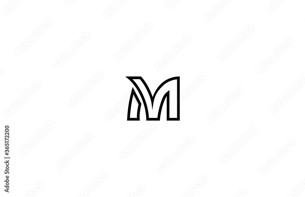 M Letter Minimal Monogram Outline Shadow Logotype