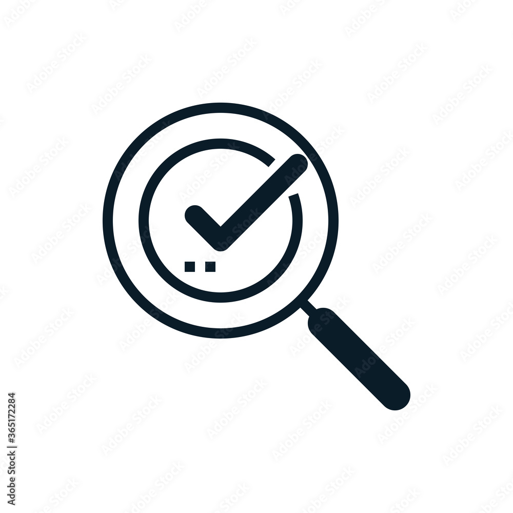 Check mark, approved with magnifying glass outline icons. Vector illustration. Editable stroke. Isolated icon suitable for web, infographics, interface and apps. Check mark, approved with magnifying glass outline icons. Vector illustration. Editable stroke. Isolated icon suitable for web, infographics, interface and apps.