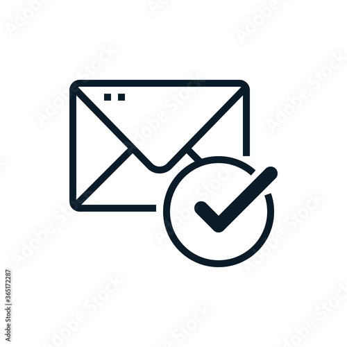 Check mark, approved with email outline icons. Vector illustration. Editable stroke. Isolated icon suitable for web, infographics, interface and apps.