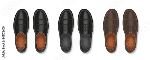 Vector set. Men's shoes. Top view.