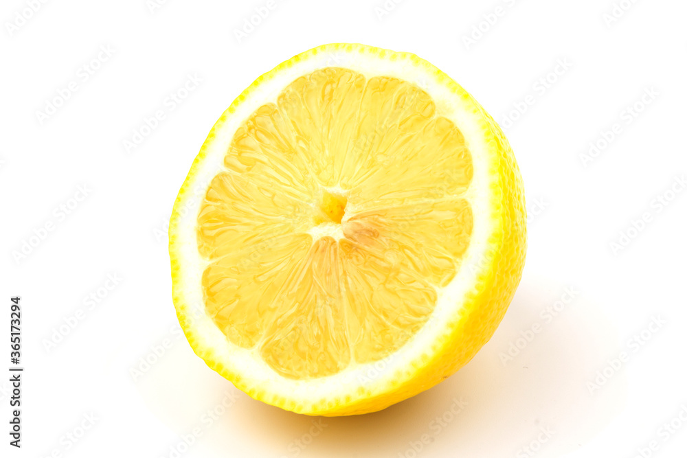 lemon in close up, isolated on white background.
