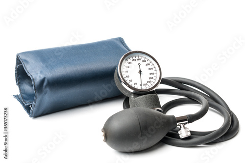 Aneroid sphygmomanometer to measure blood pressure isolated on white background