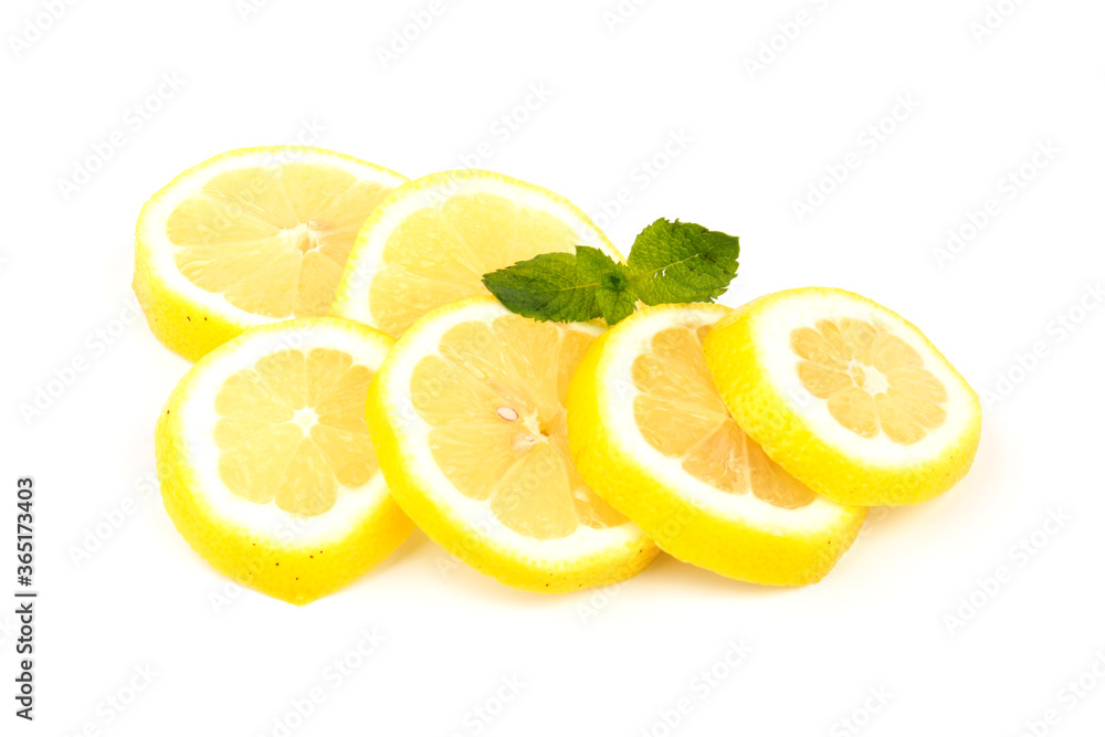 Group of lemons with mint leaves, isolated on white background Group of lemons with mint leaves, isolated on white background