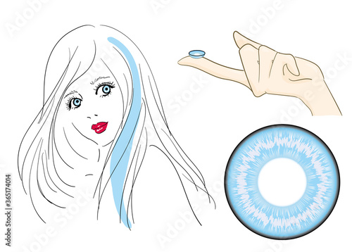 カラーコンタクトレンズ　カラコン　装着イメージイラスト