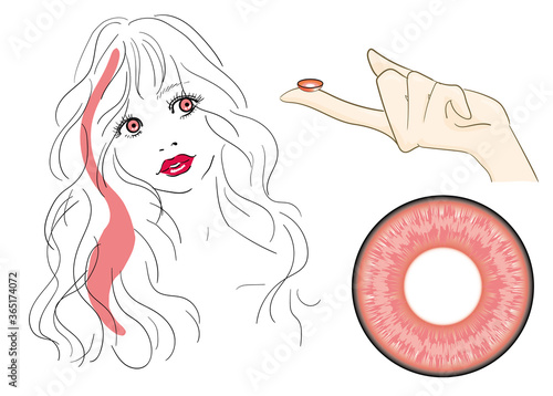 カラーコンタクトレンズ　カラコン　装着イメージイラスト